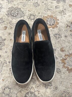 Steve Madden Black Suede Slip-On Loafers with White Sole